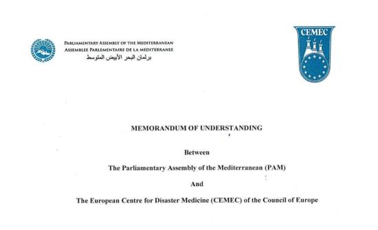 The Parliamentary Assembly of the Mediterranean and the European Centre for Disaster Medicine sign a Memorandum of Understanding